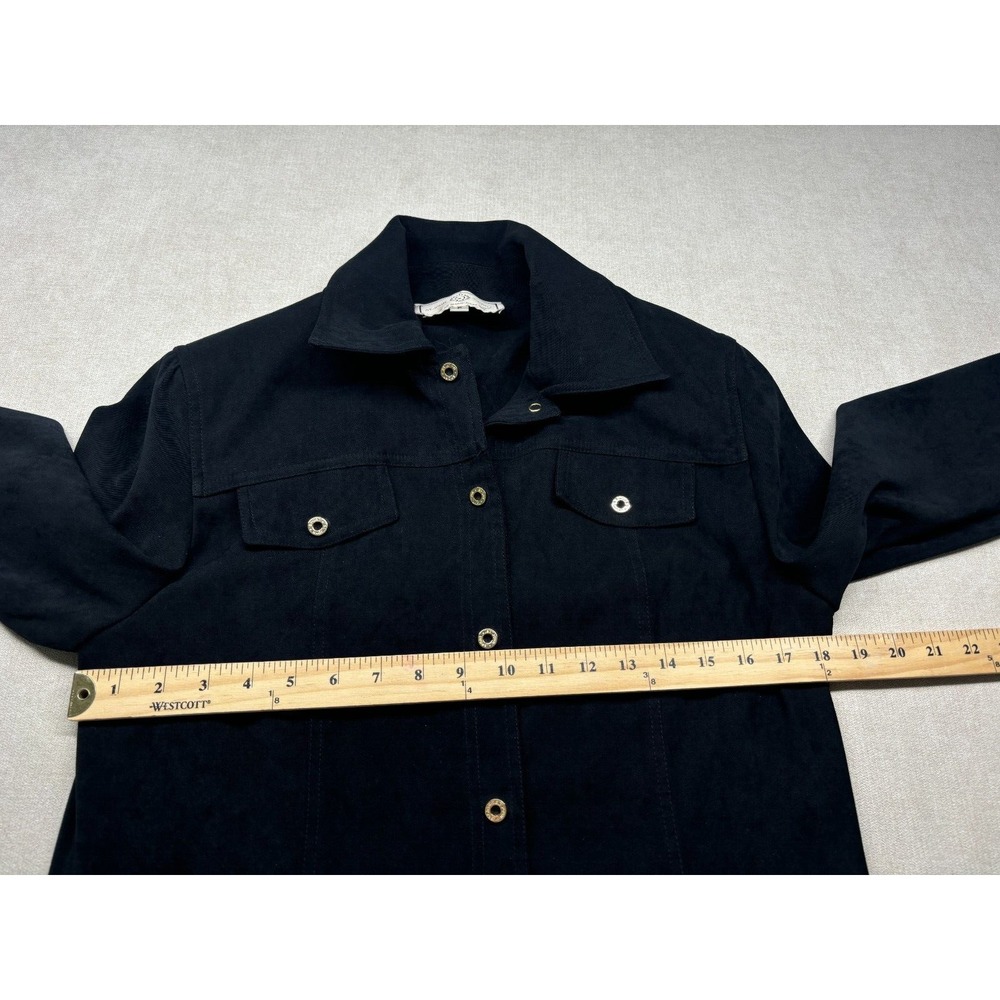 St. John Sport Blouse Womens P 2 Black Button Up Soft Pockets Faux Suede Shirt - Picture 7 of 9